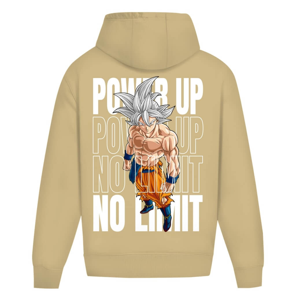Rückansicht Power Up Oversize Hoodie Sand für Männer und Frauen