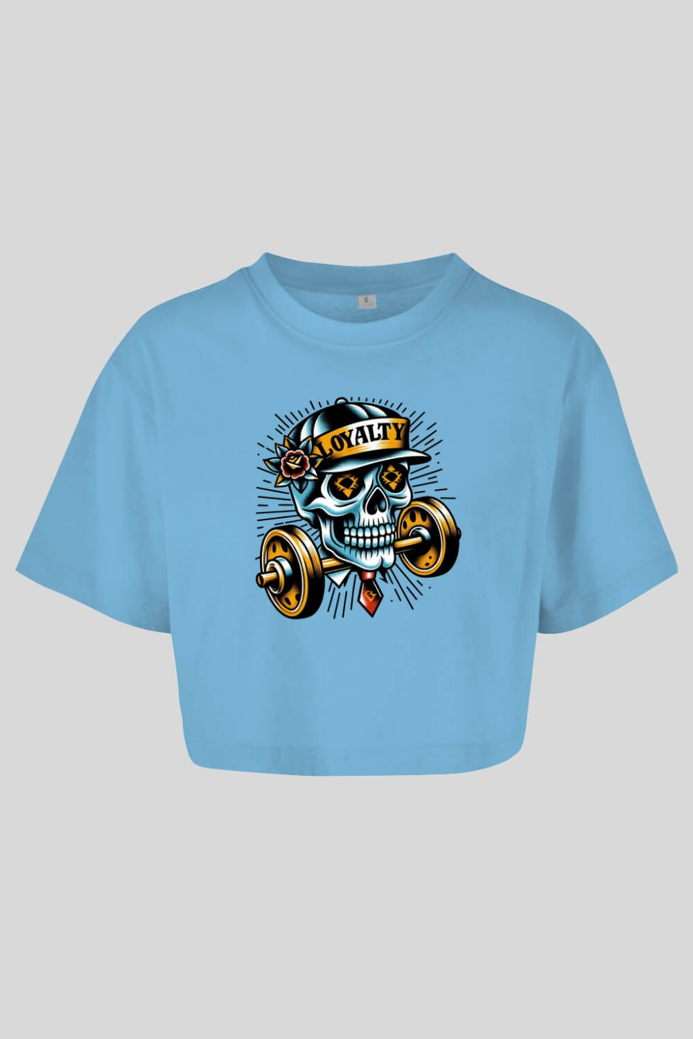 Frontansicht Skull Oversize Crop Top Blue für Frauen.