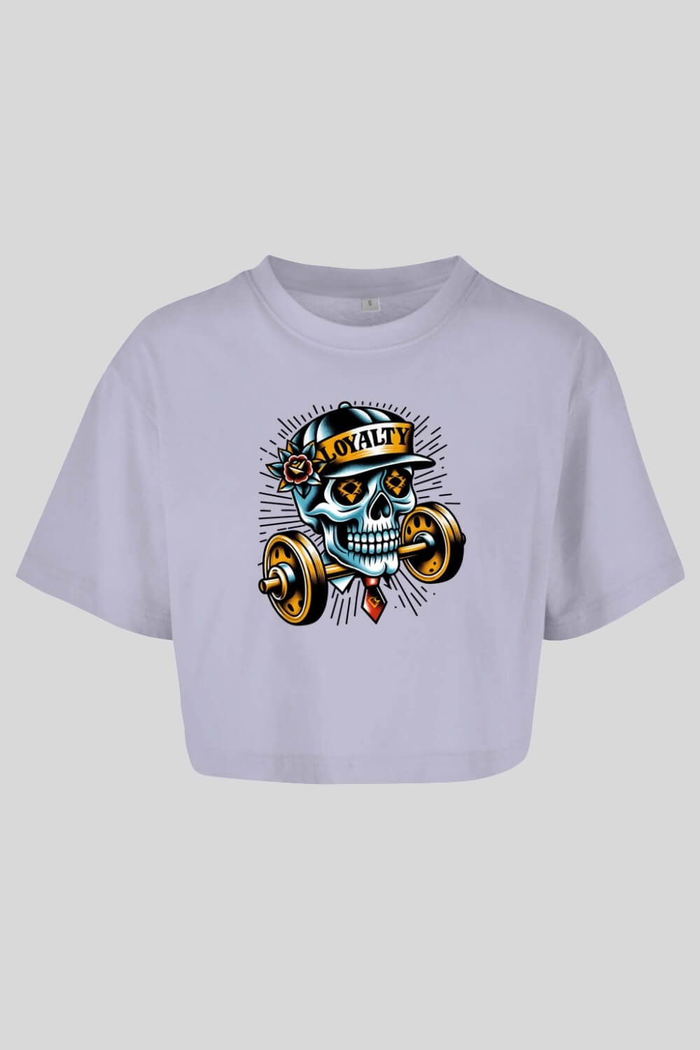 Frontansicht Skull Oversize Crop Top Lilac für Frauen.
