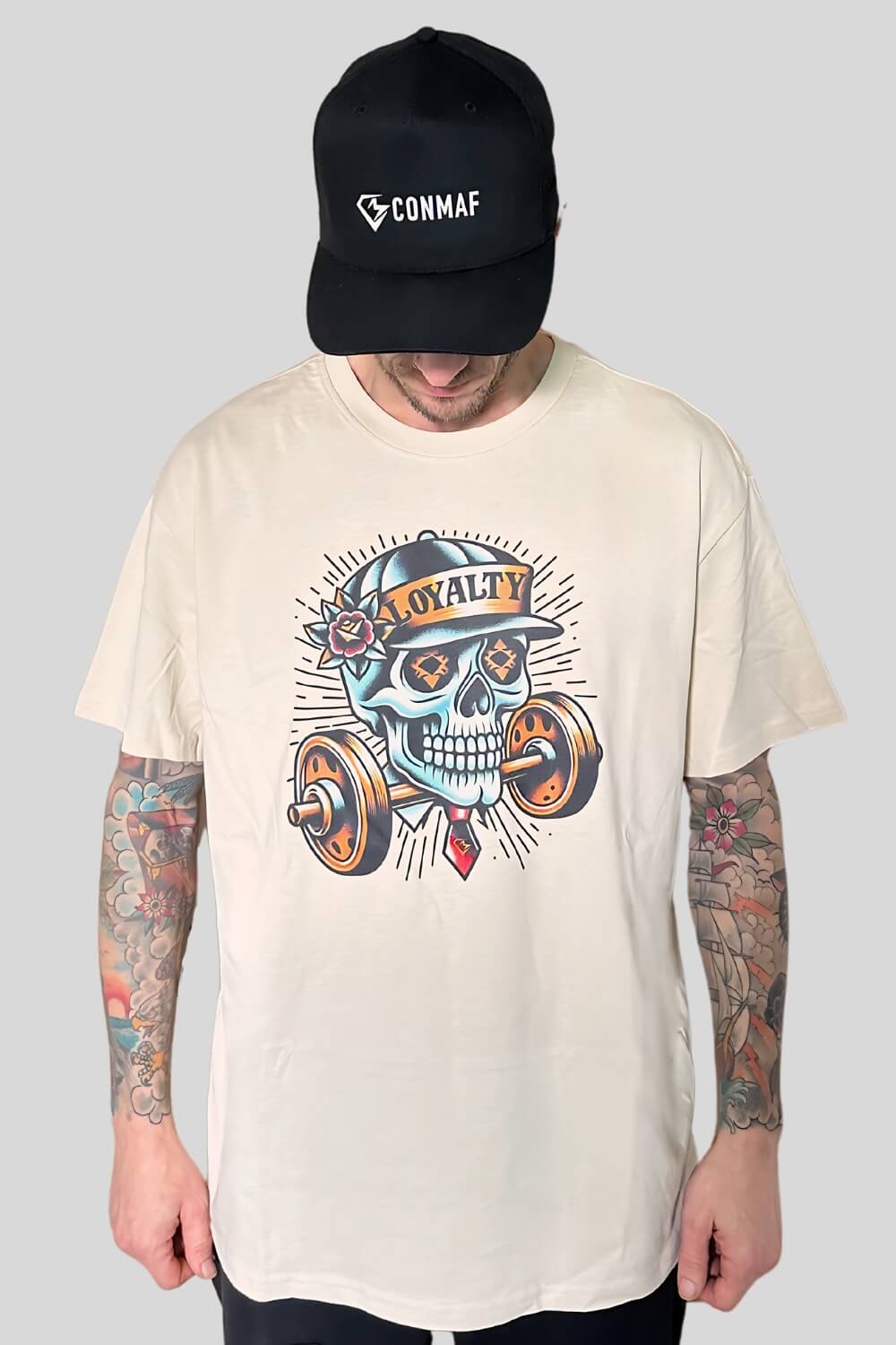 Frontansicht Skull Oversize T-Shirt Sand für Männer und Frauen