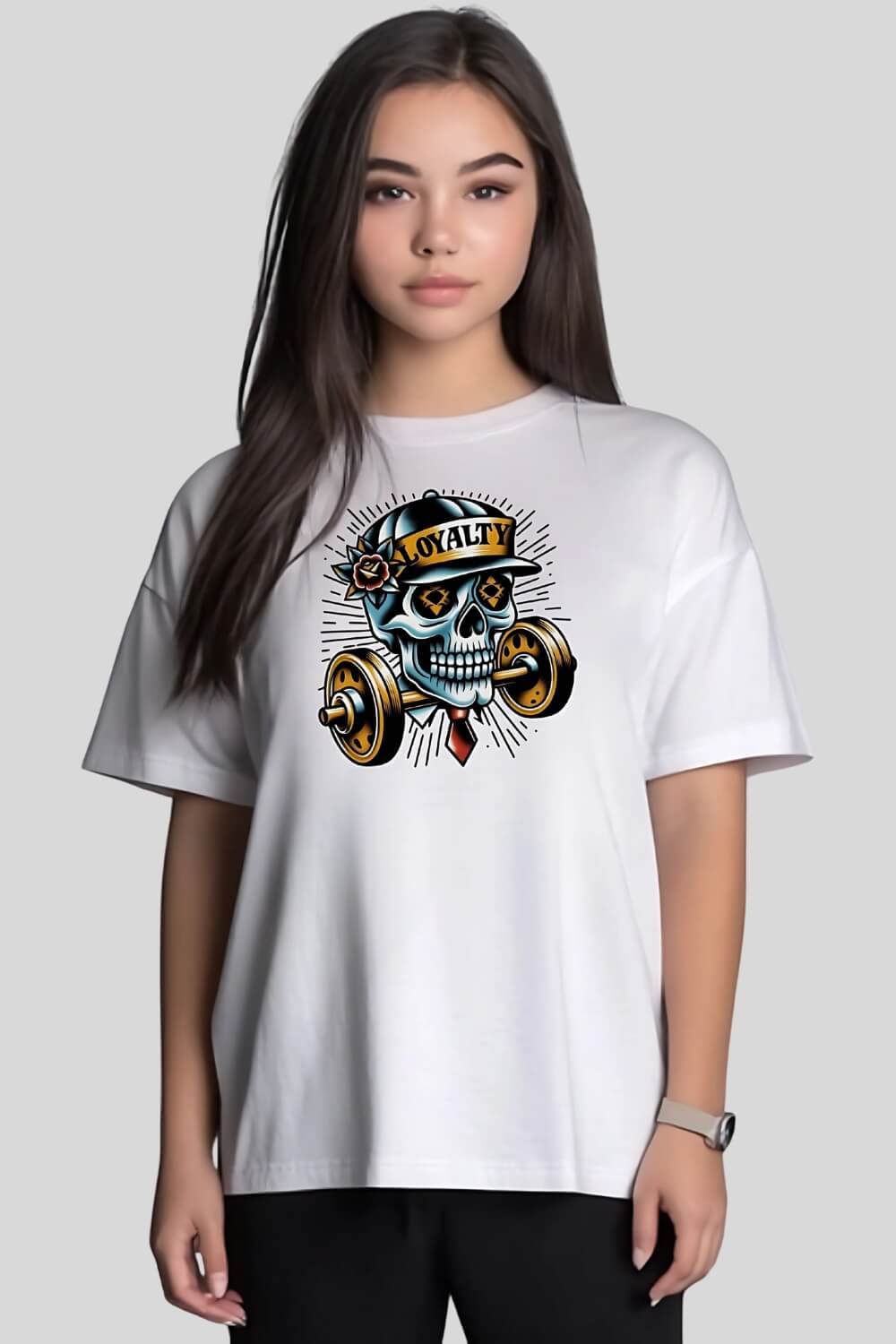 Frontansicht Skull Oversize T-Shirt White für Männer und Frauen