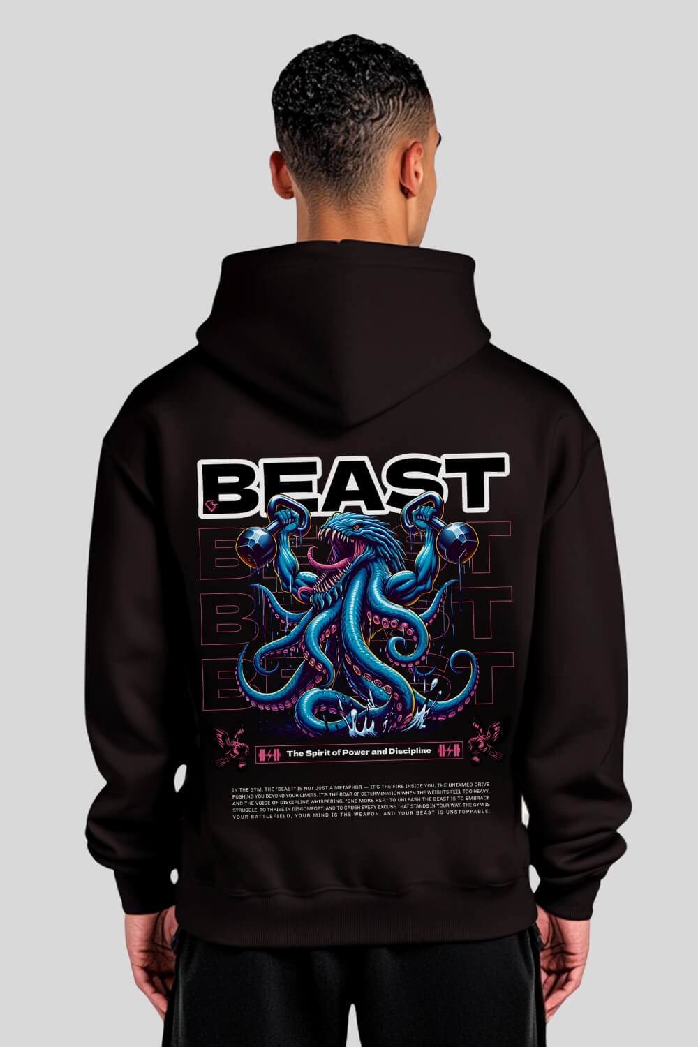 Rückansicht Spirit Oversize Hoodie Black für Männer und Frauen