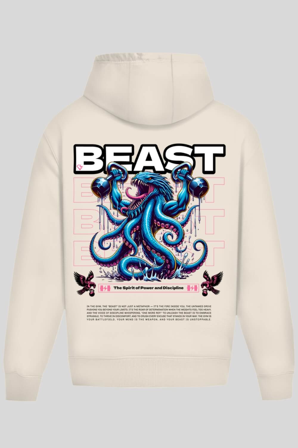 Rückansicht Spirit Oversize Hoodie Sand für Männer und Frauen