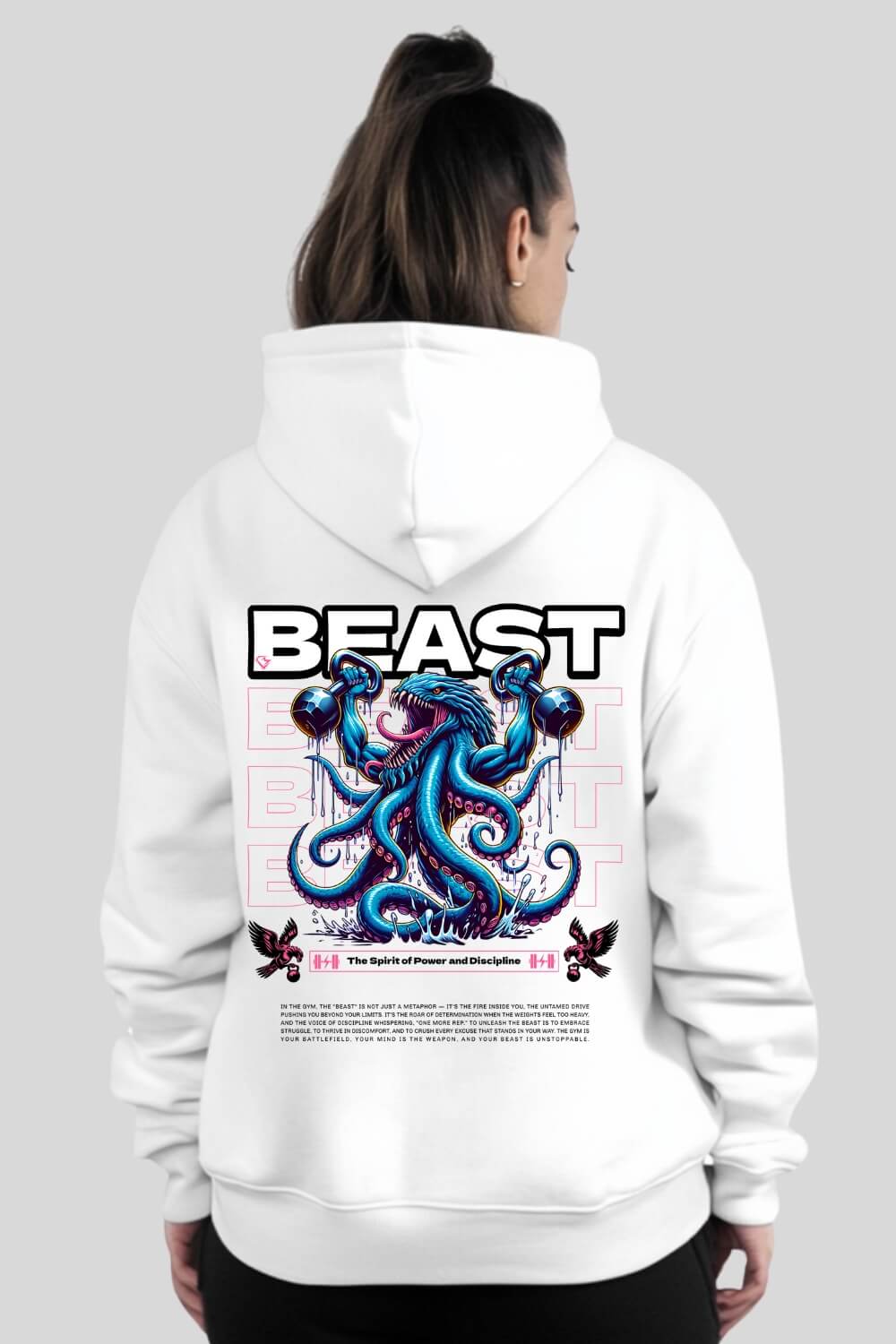 Rückansicht Spirit Oversize Hoodie White für Männer und Frauen
