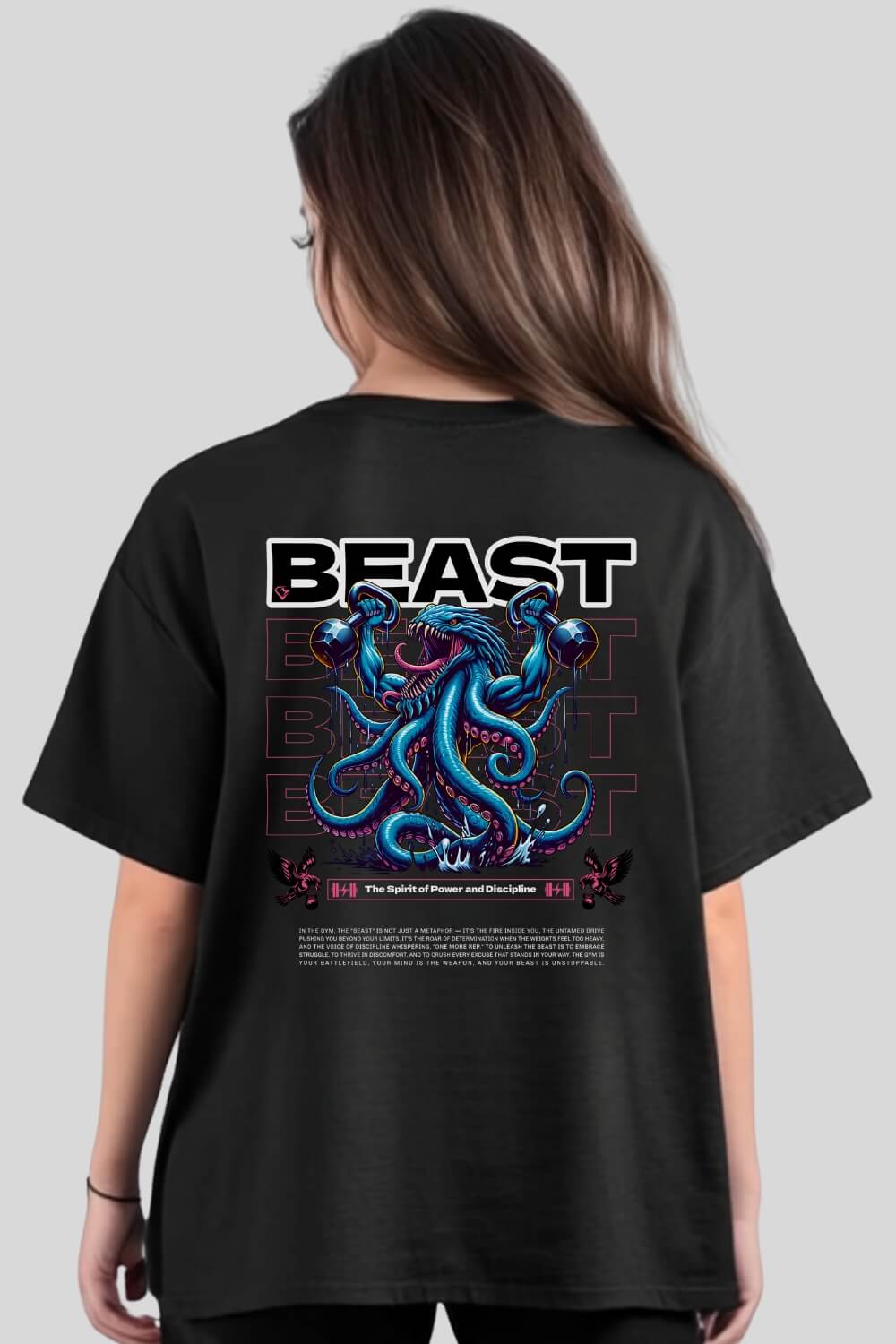Rückansicht Spirit Oversize T-Shirt Black für Männer und Frauen