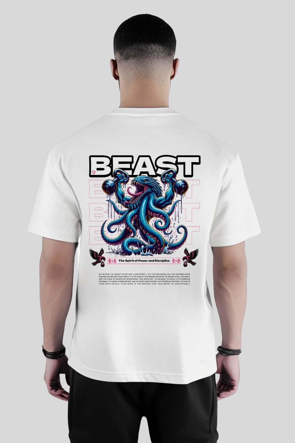 Rückansicht Spirit Oversize T-Shirt White für Männer und Frauen