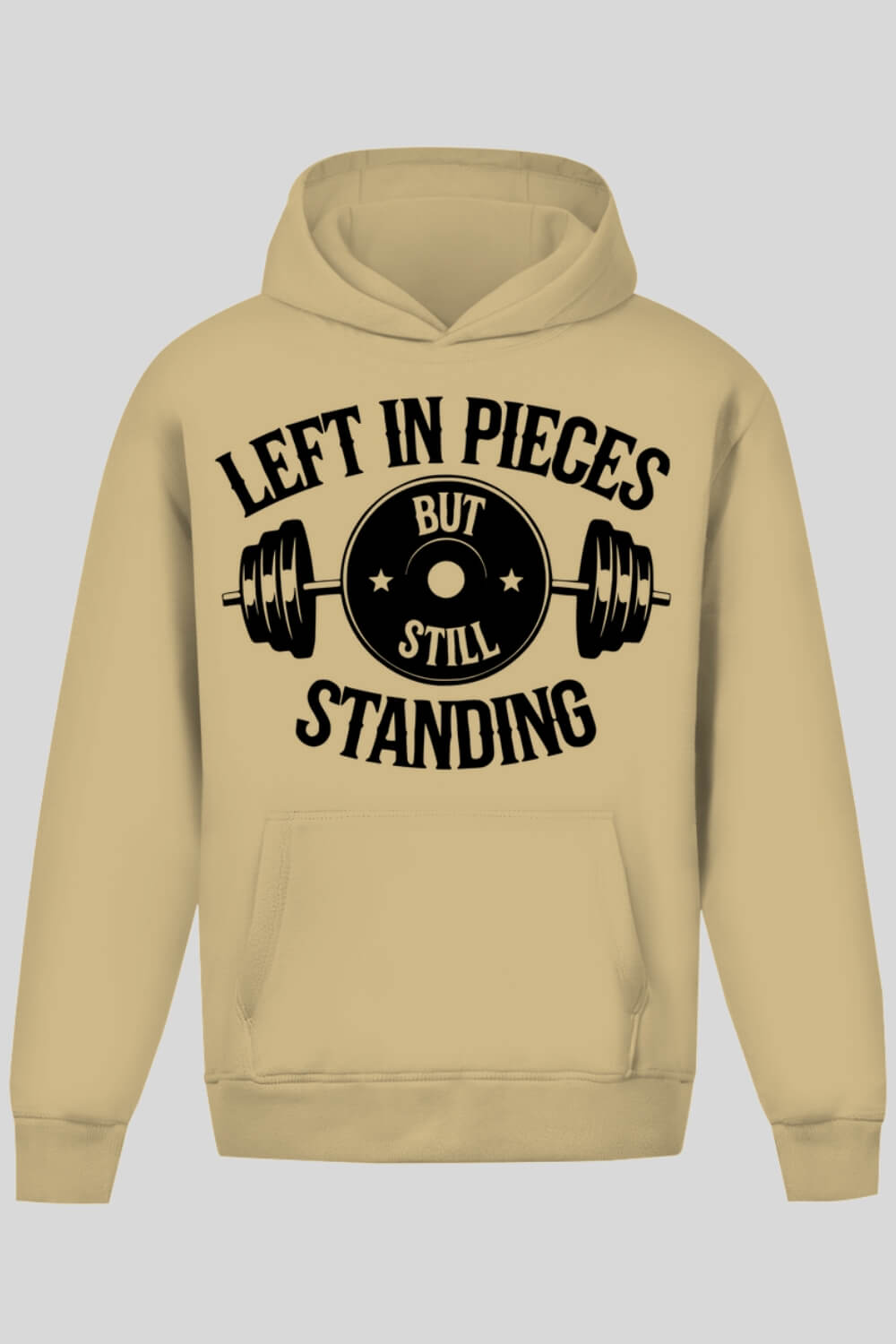 Frontansicht Standing Oversize Hoodie Sand für Männer und Frauen