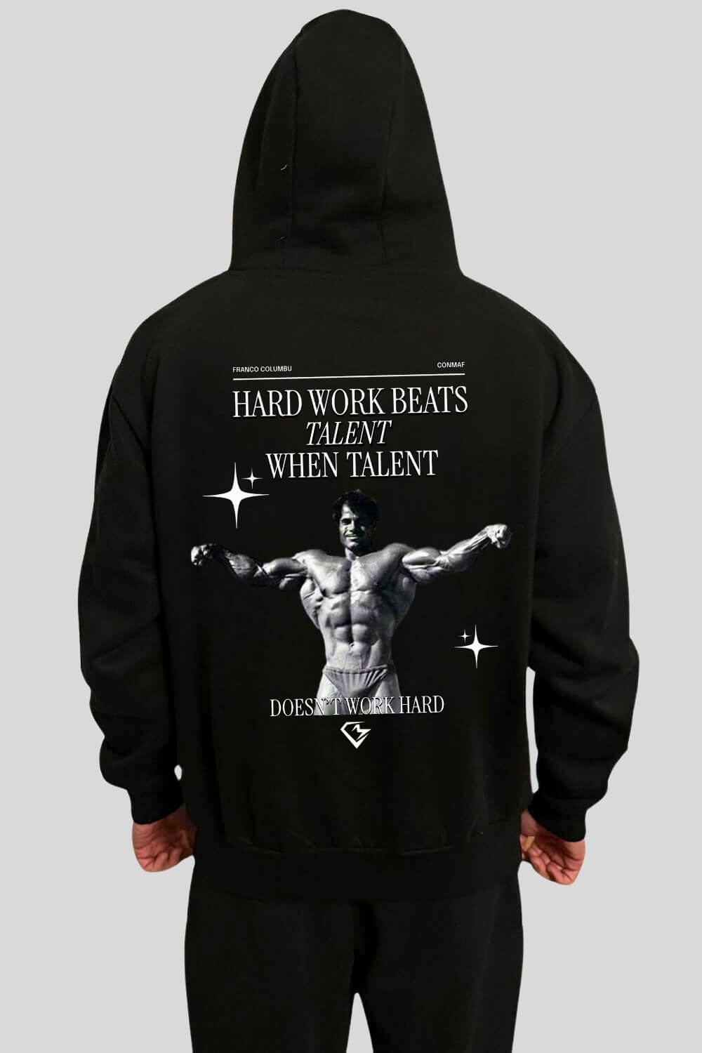 Rückansicht Talent Oversize Hoodie Black für Männer und Frauen