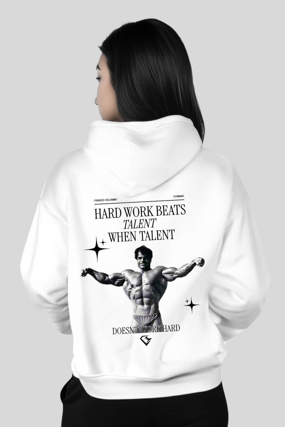 Rückansicht Talent Oversize Hoodie White für Männer und Frauen