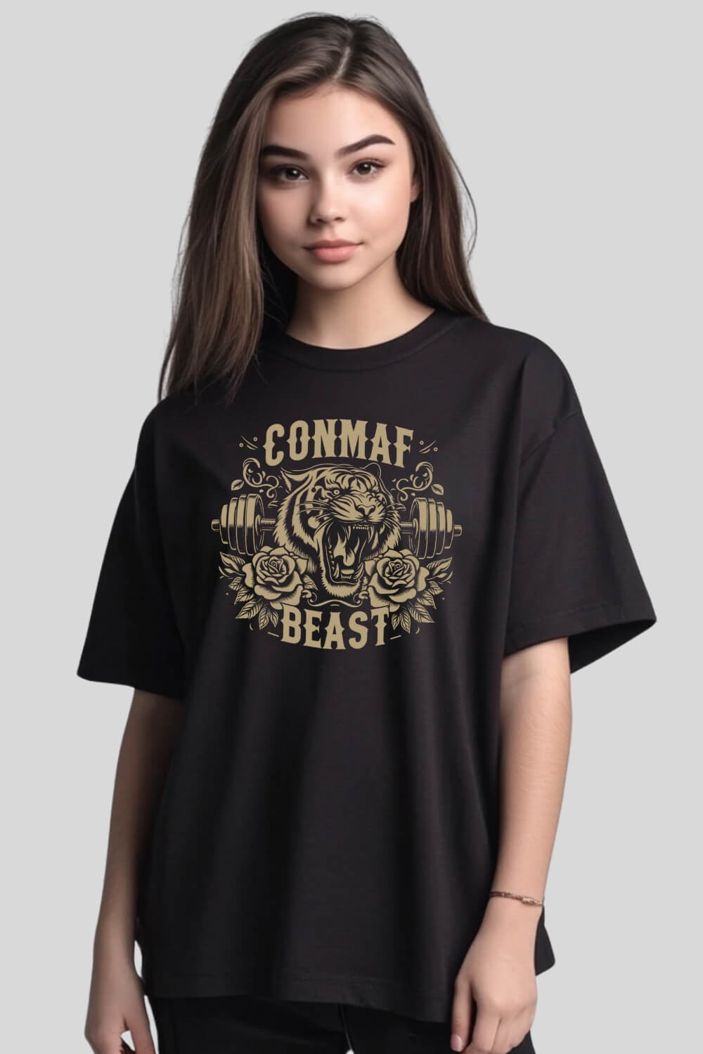Frontansicht Tiger Oversize T-Shirt Black für Männer und Frauen