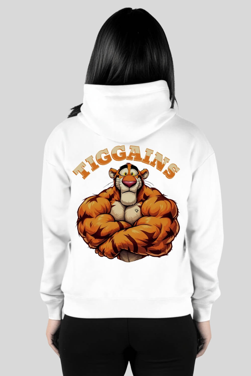 Rückansicht Tiggains Oversize Hoodie White für Männer und Frauen