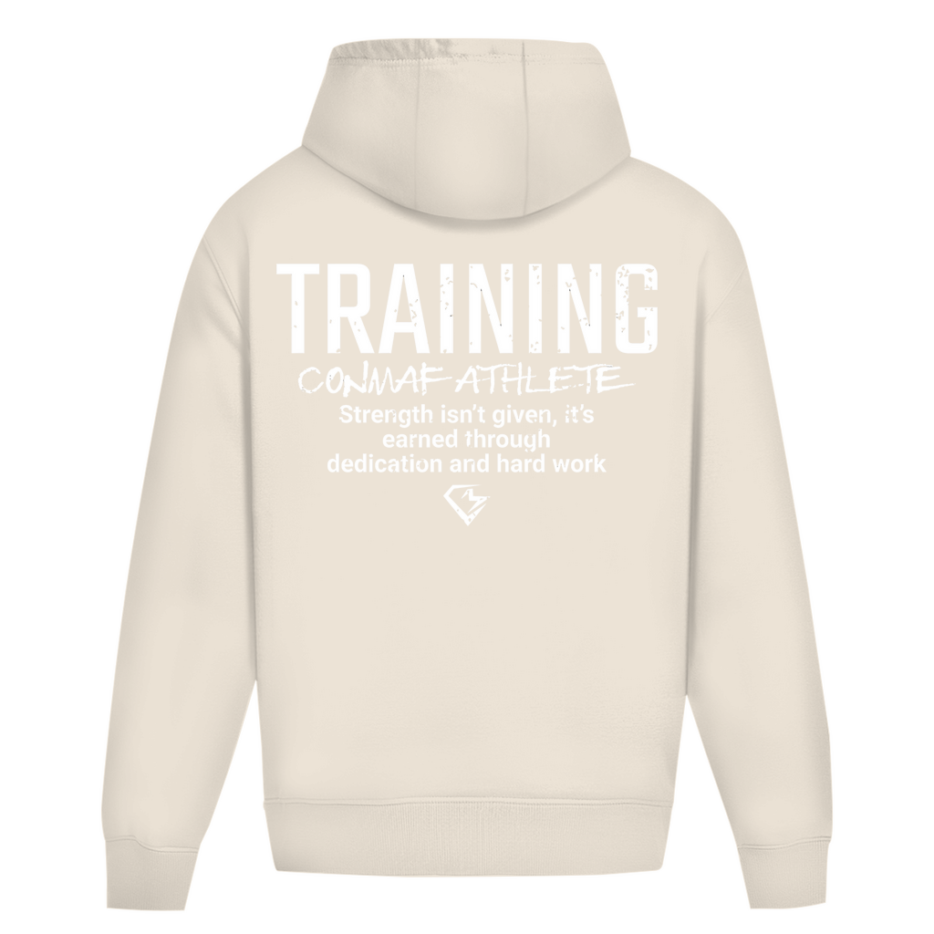 Rückansicht Training Oversize Hoodie Sand für Männer und Frauen
