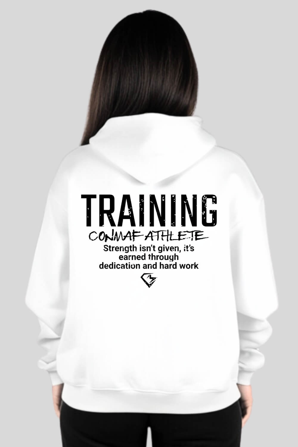 Rückansicht Training Oversize Hoodie White für Männer und Frauen