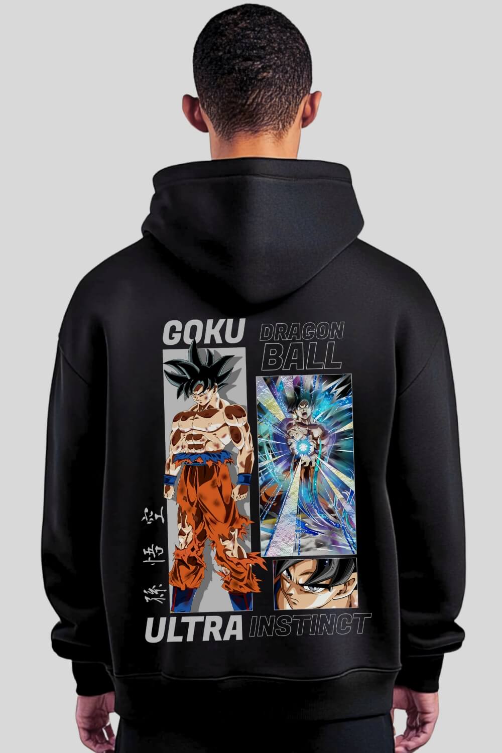 Rückansicht UltraInstinct Oversize Hoodie Black für Männer und Frauen