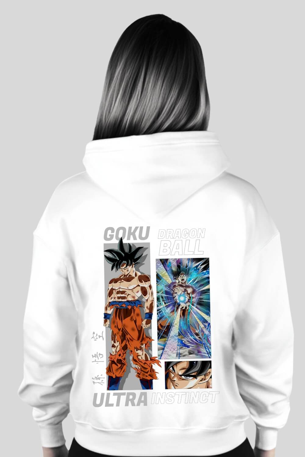Rückansicht UltraInstinct Oversize Hoodie White für Männer und Frauen