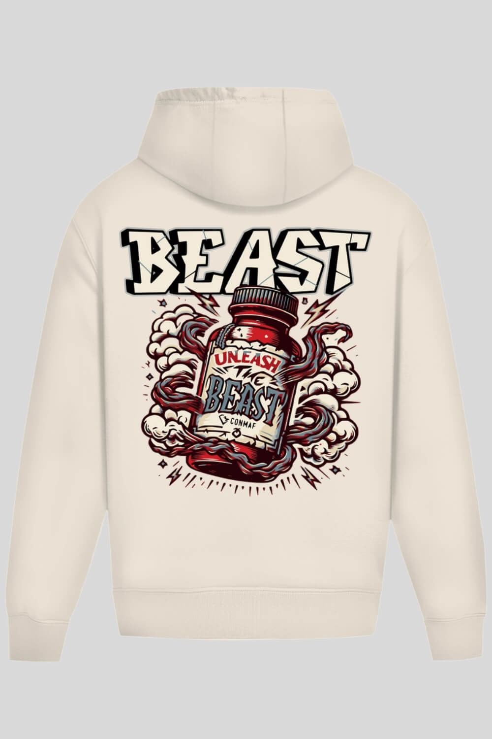 Rückansicht Unleash Oversize Hoodie Sand für Männer und Frauen