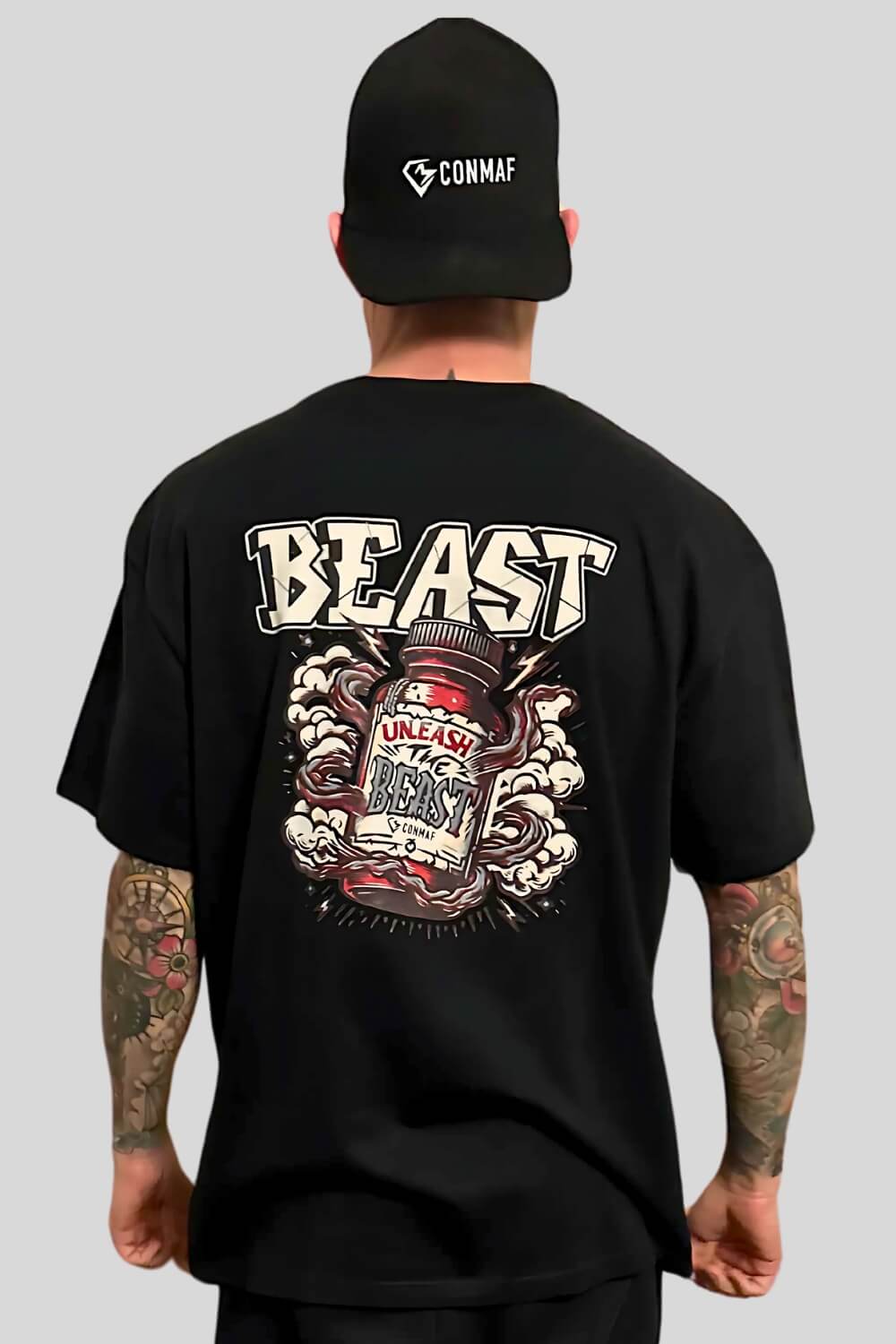 Rückansicht Unleash Oversize T-Shirt Black für Männer und Frauen