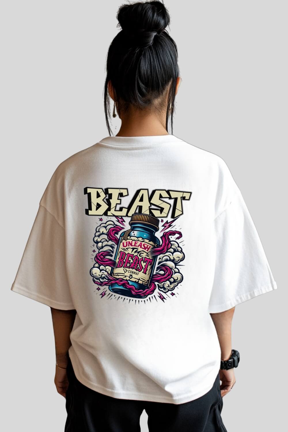 Rückansicht Unleash Oversize T-Shirt White für Männer und Frauen