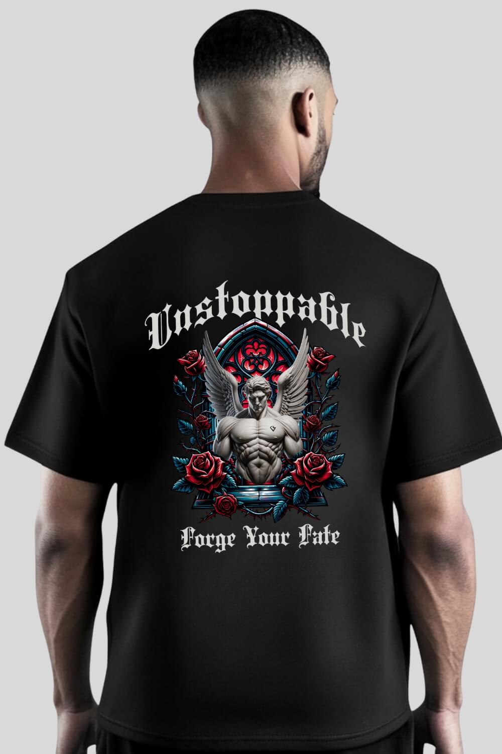 Rückansicht Unstoppable Oversize T-Shirt Black für Männer und Frauen