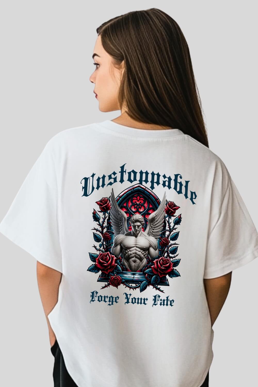 Rückansicht Unstoppable Oversize T-Shirt White für Männer und Frauen