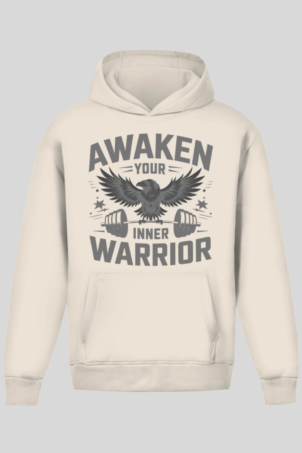 Frontansicht Warrior Oversize Hoodie Sand für Männer und Frauen