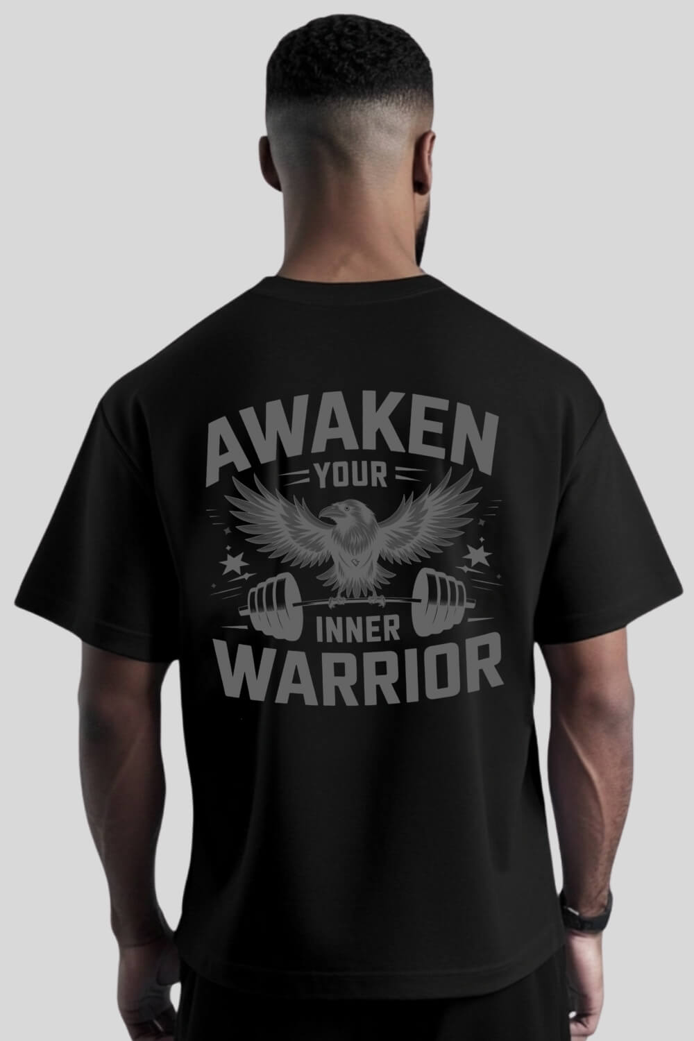 Rückansicht Warrior Oversize T-Shirt Black für Männer und Frauen