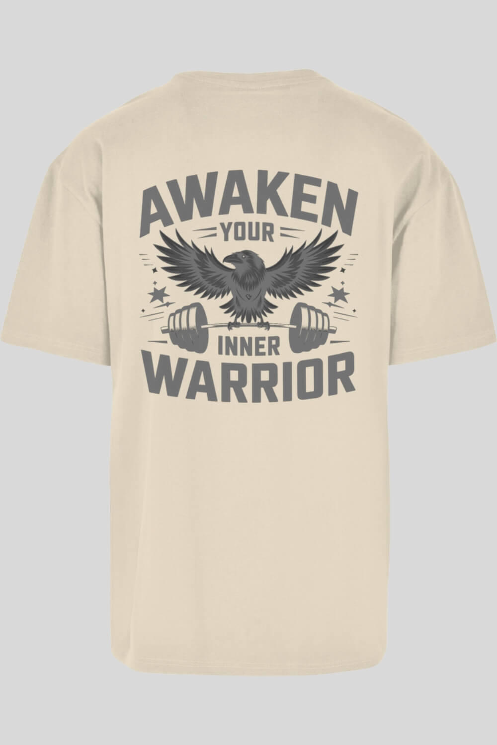Rückansicht Warrior Oversize T-Shirt Sand für Männer und Frauen