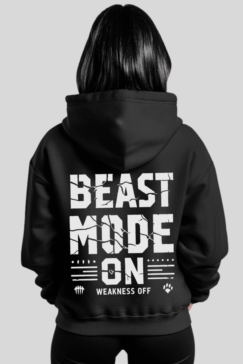 Rückansicht Weakness Off Oversize Hoodie Black für Männer und Frauen