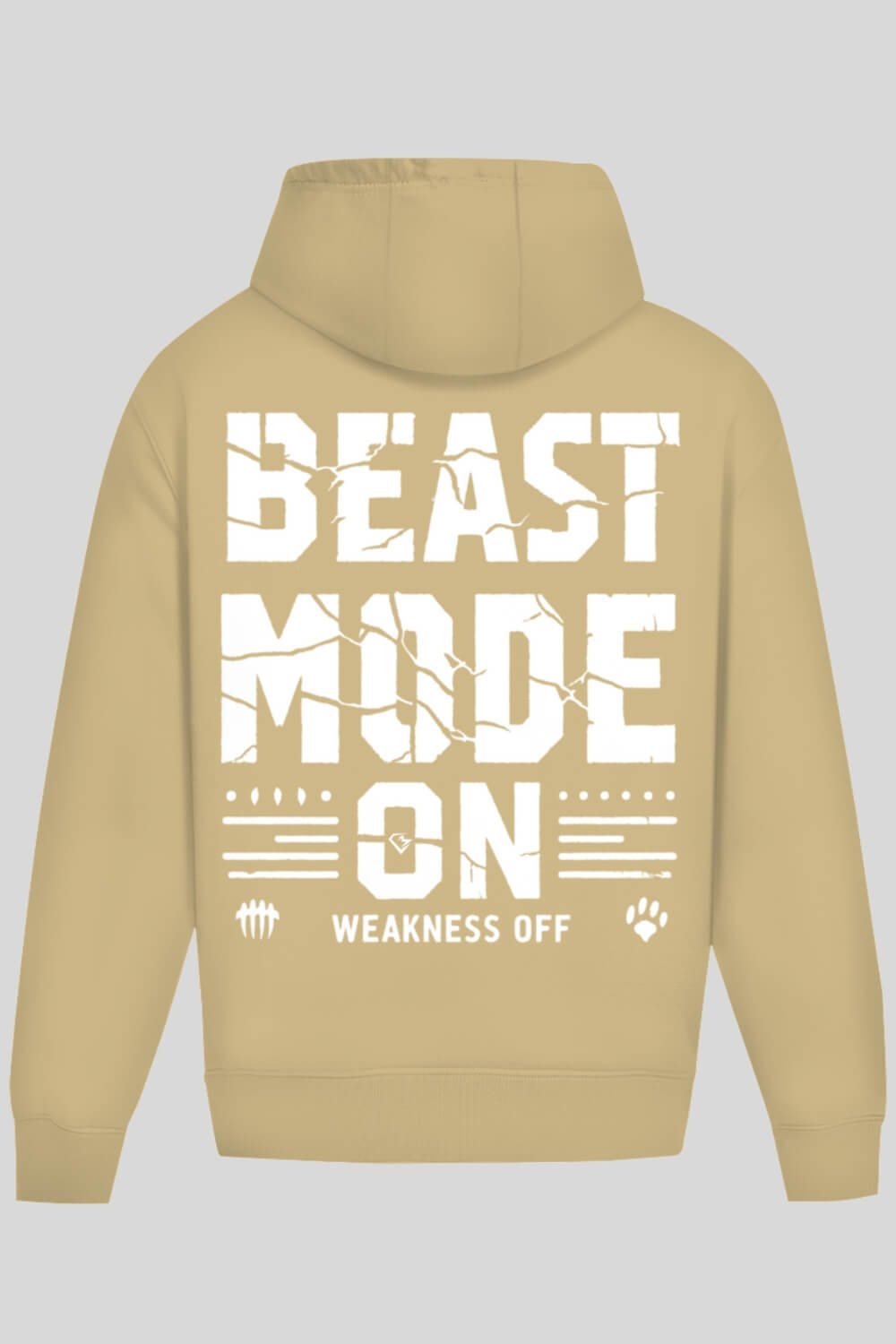 Rückansicht Weakness Off Oversize Hoodie Sand für Männer und Frauen