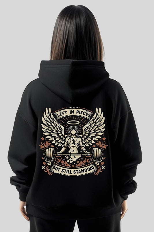 Rückansicht Angel Oversize Hoodie Black für Männer und Frauen