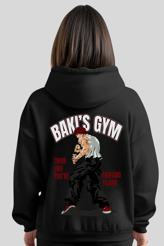 Rückansicht Baki Oversize Hoodie Black für Männer und Frauen