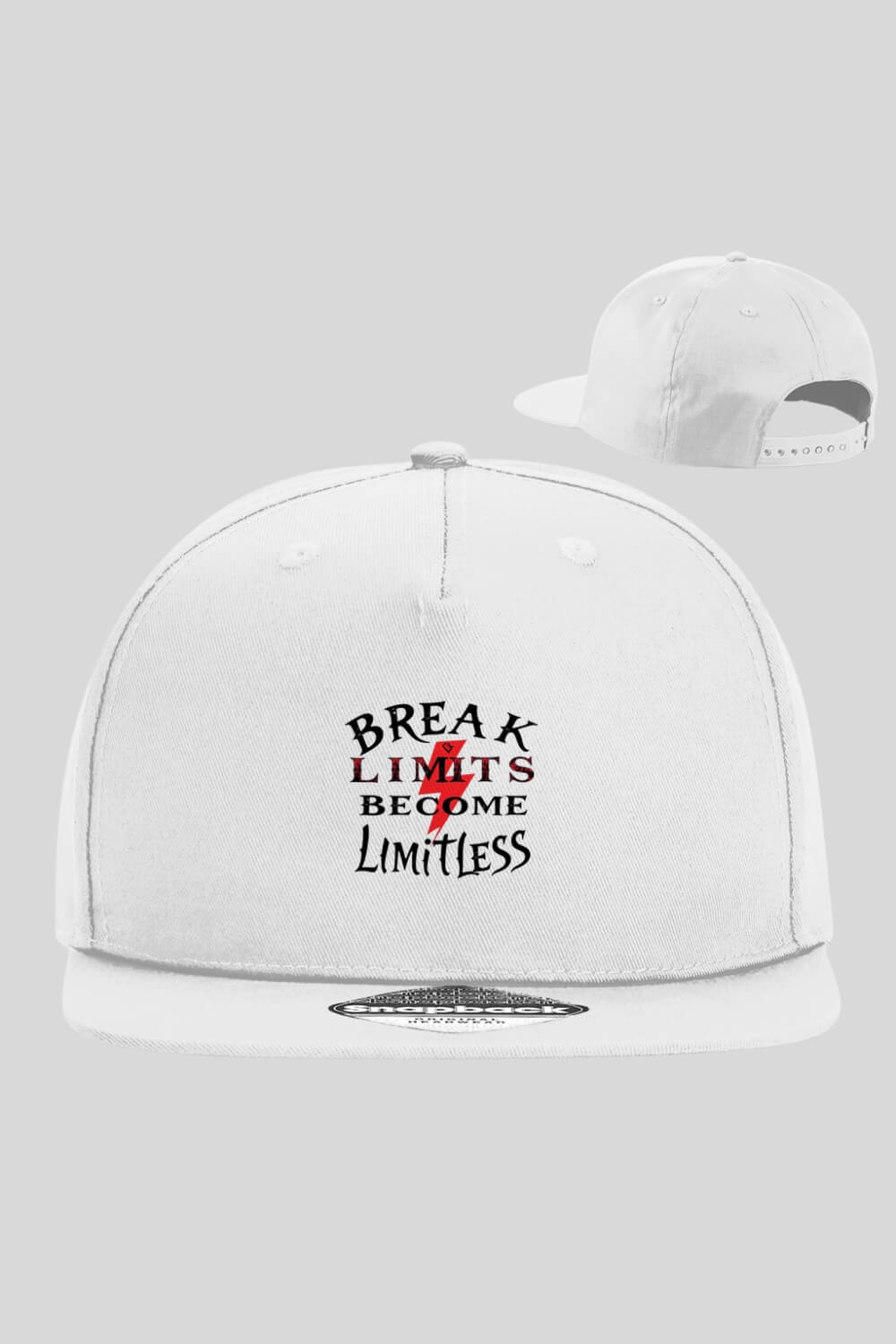Frontansicht Break Limits Cap White Snapback für Männer und Frauen