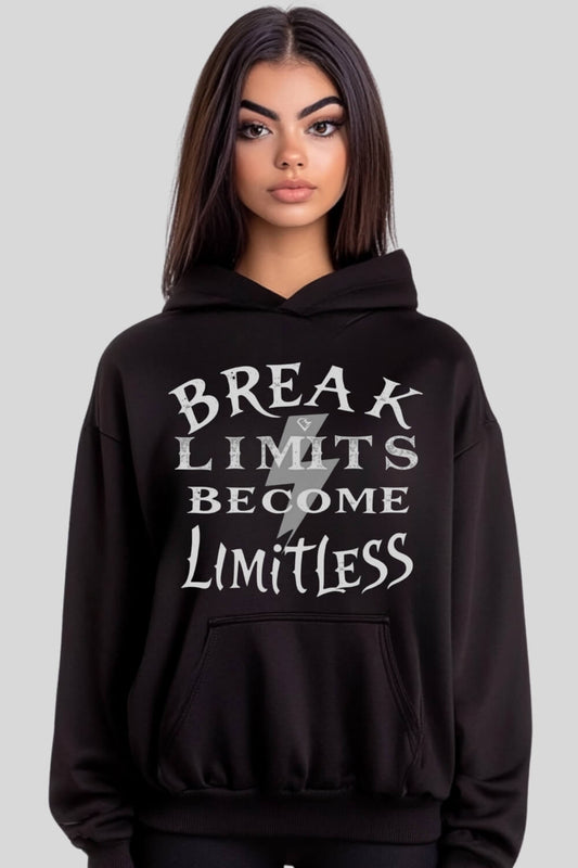 Frontansicht Break Limits Oversize Hoodie Black für Männer und Frauen