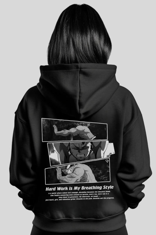 Rückansicht Breathing Oversize Hoodie Black für Männer und Frauen