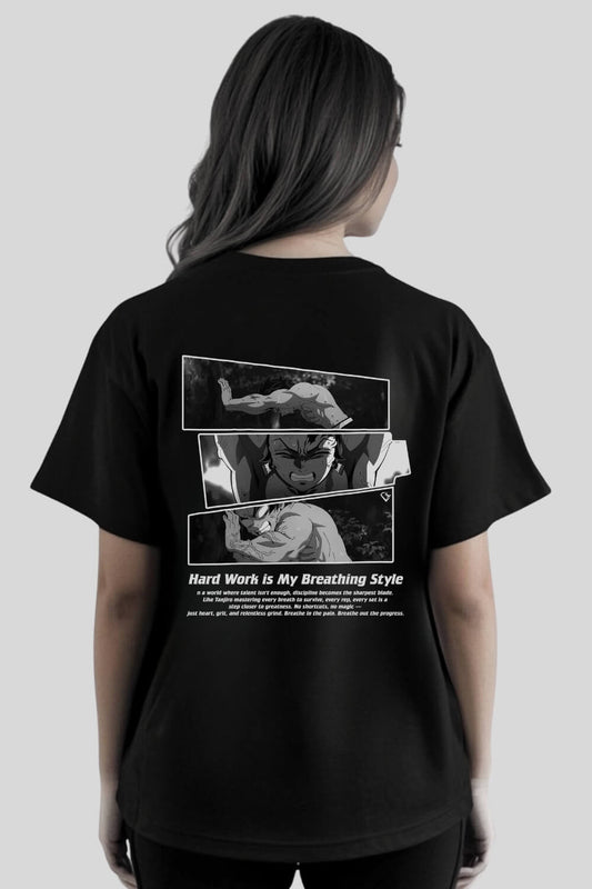 Rückansicht Breathing Oversize T-Shirt Black für Männer und Frauen