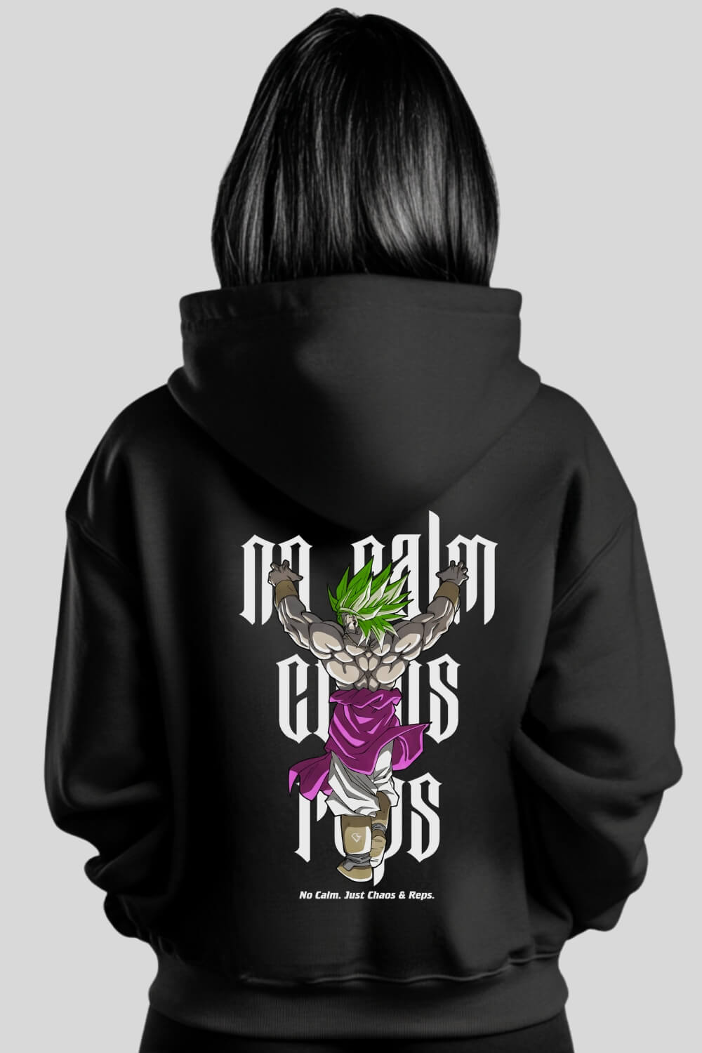 Rückansicht Chaos Oversize Hoodie Black für Männer und Frauen