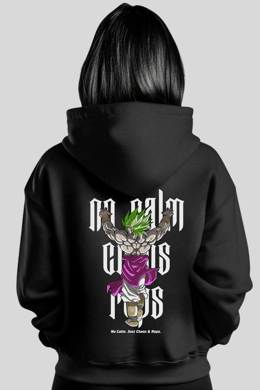 Rückansicht Chaos Oversize Hoodie Black für Männer und Frauen