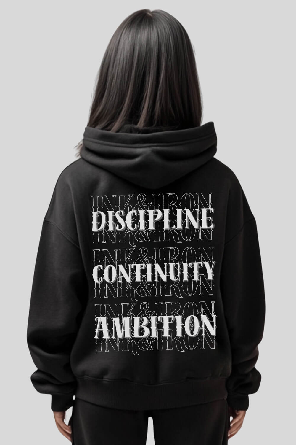 Rückansicht Discipline Oversize Hoodie Black für Männer und Frauen
