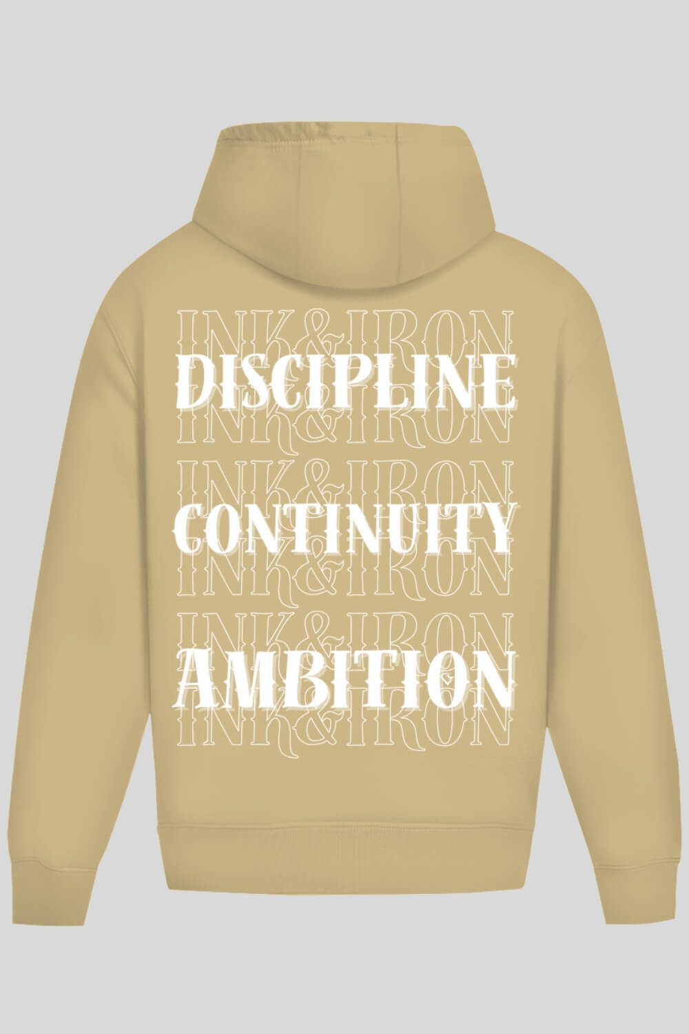 Rückansicht Discipline Oversize Hoodie Sand für Männer und Frauen