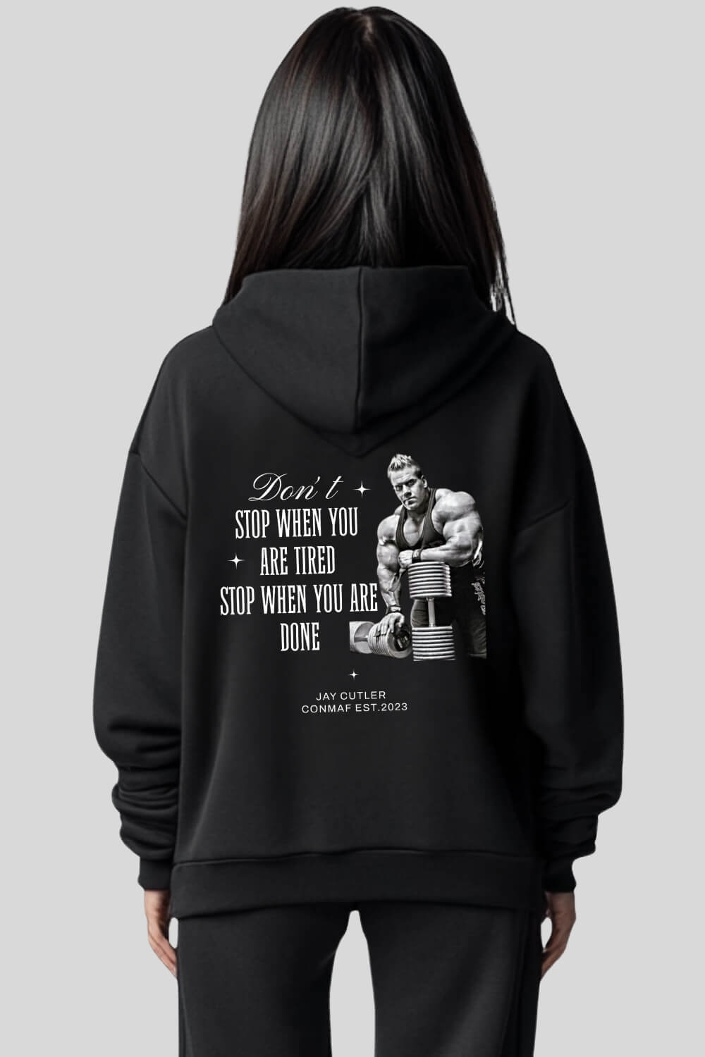 Rückansicht Done Hoodie Black für Männer und Frauen