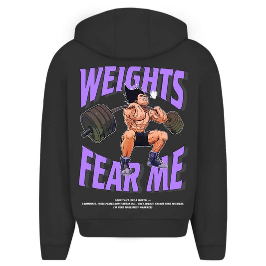 Rückansicht Fear Me Oversize Zipper Hoodie Black für Männer und Frauen