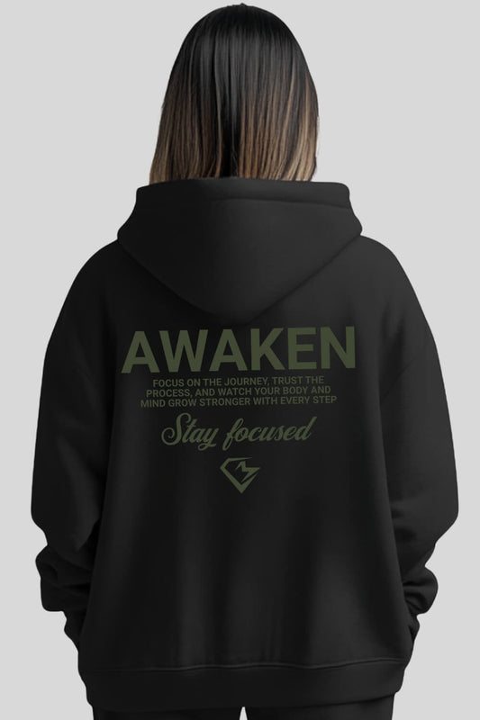 Rückansicht Focus Oversize Hoodie Black für Männer und Frauen