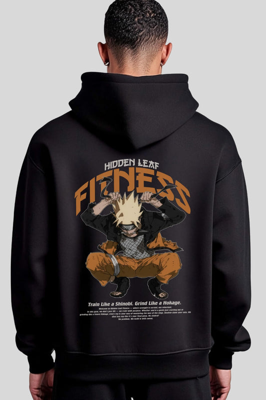 Rückansicht Hidden Leaf Oversize Hoodie Black für Männer und Frauen