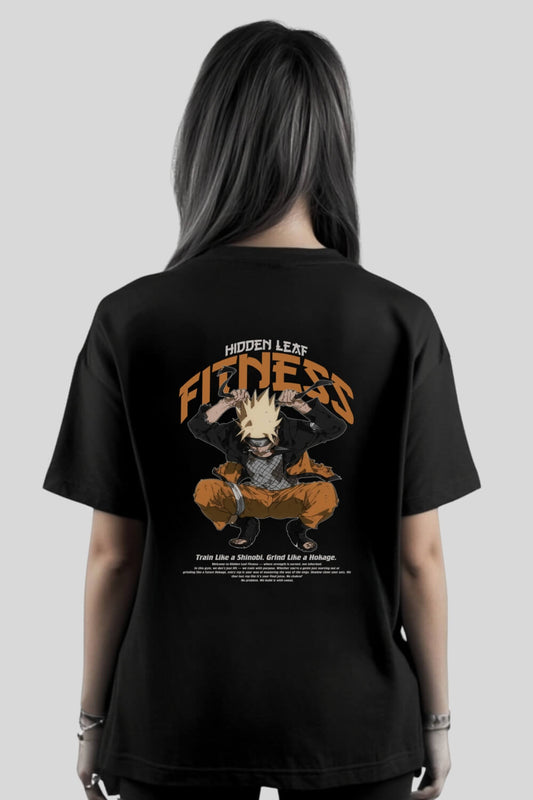 Rückansicht Hidden Leaf Oversize T-Shirt Black für Männer und Frauen