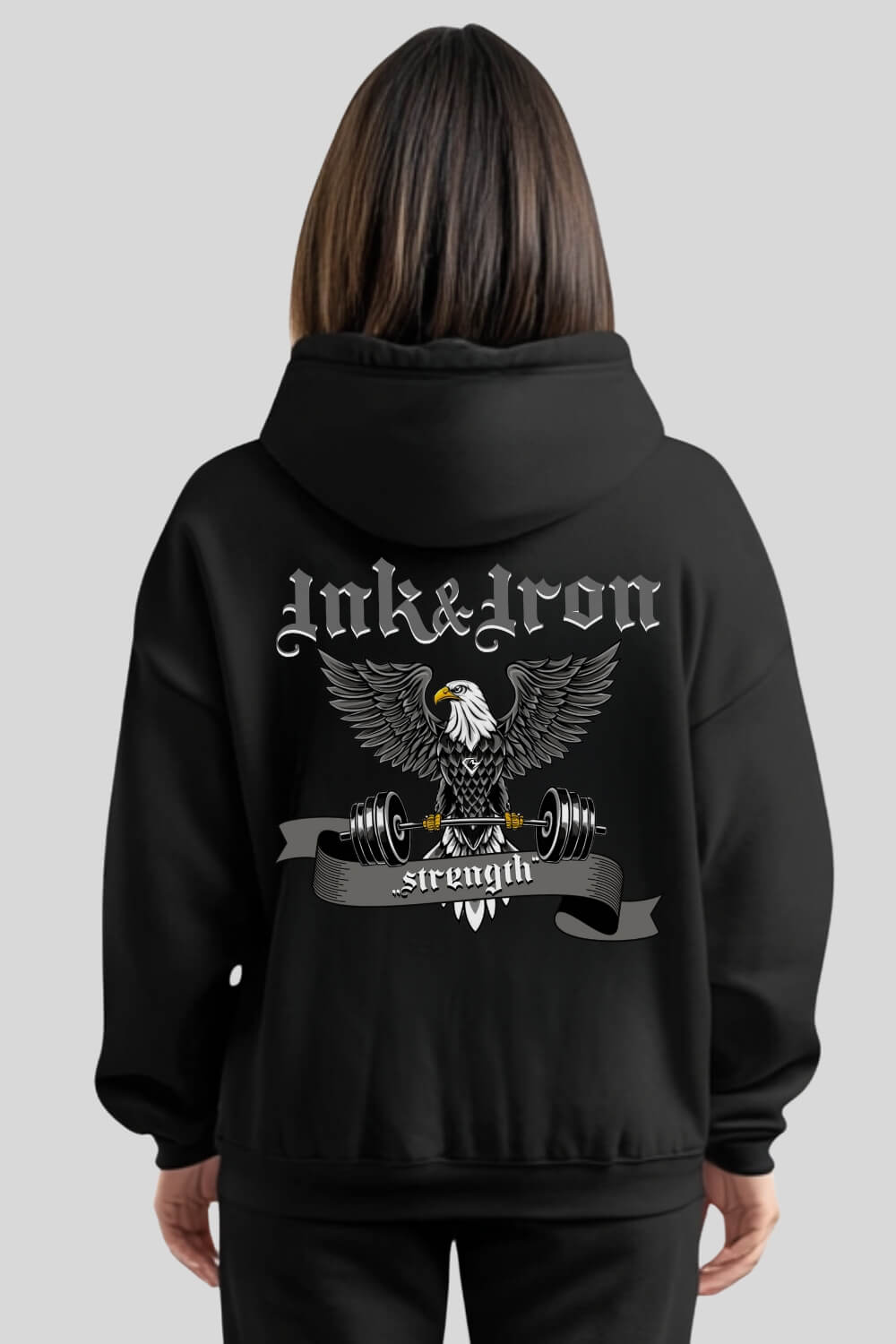 Rückansicht Ink&Iron Oversize Hoodie Black für Männer und Frauen