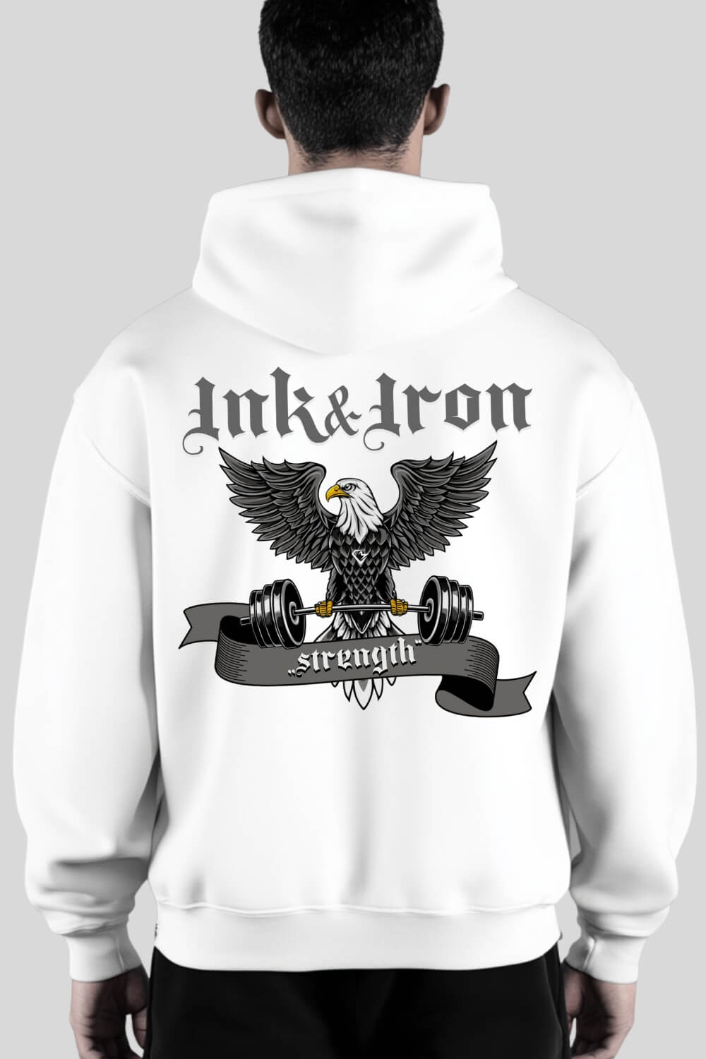 Rückansicht Ink&Iron Oversize Hoodie White für Männer und Frauen
