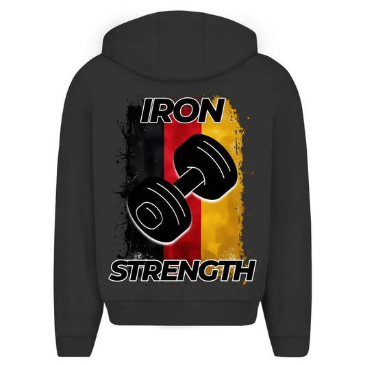 Rückansicht Iron Strength Oversize Zipper Hoodie Black für Männer und Frauen