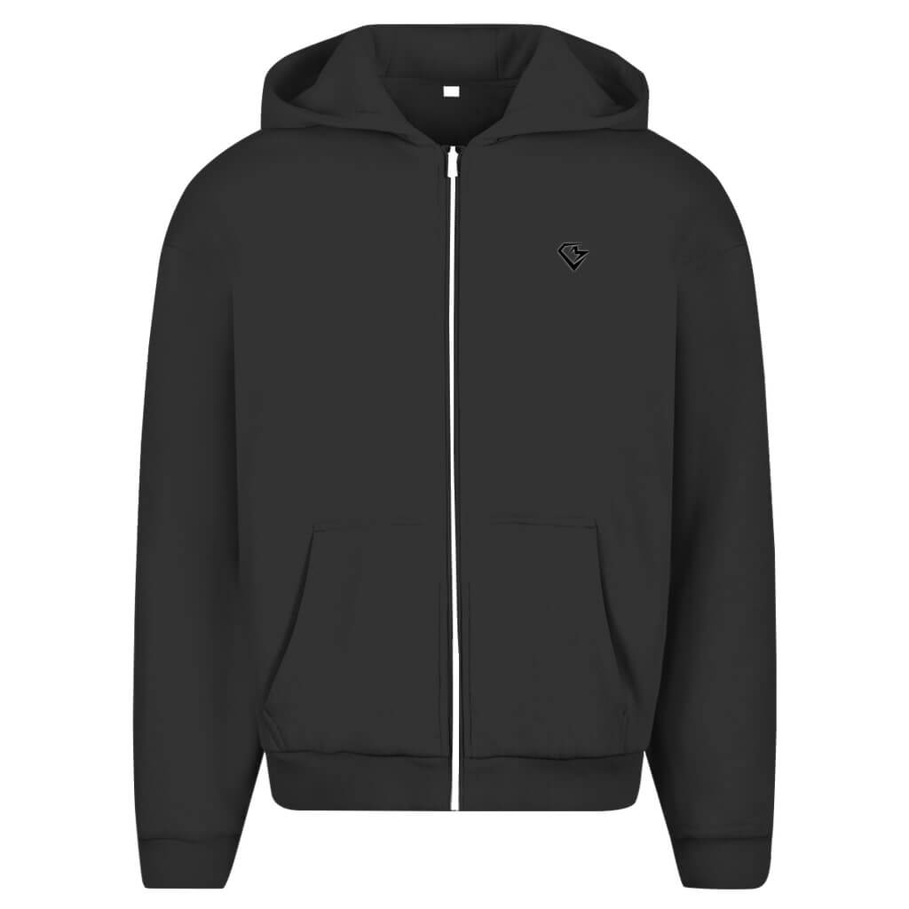 Frontansicht Iron Strength Oversize Zipper Hoodie Black für Männer und Frauen