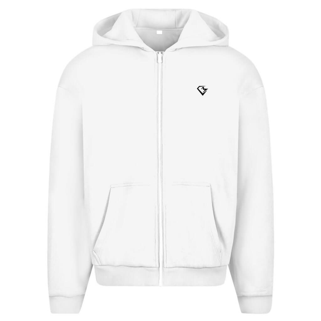 Frontansicht Iron Strength Oversize Zipper Hoodie White für Männer und Frauen