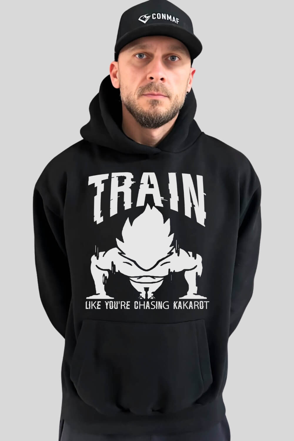 Frontansicht Kakarot Oversize Hoodie Black für Männer und Frauen